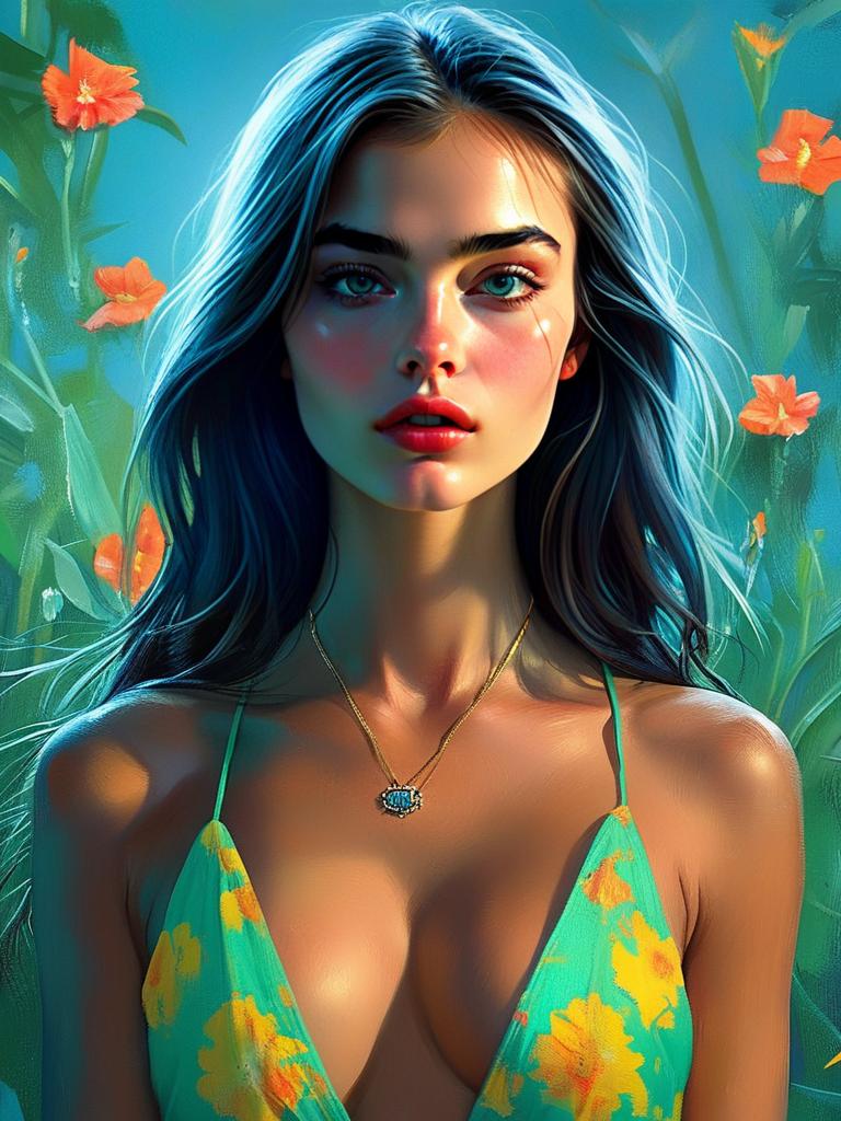 Portrait of a Confident Young Woman in Floral Swimsuit