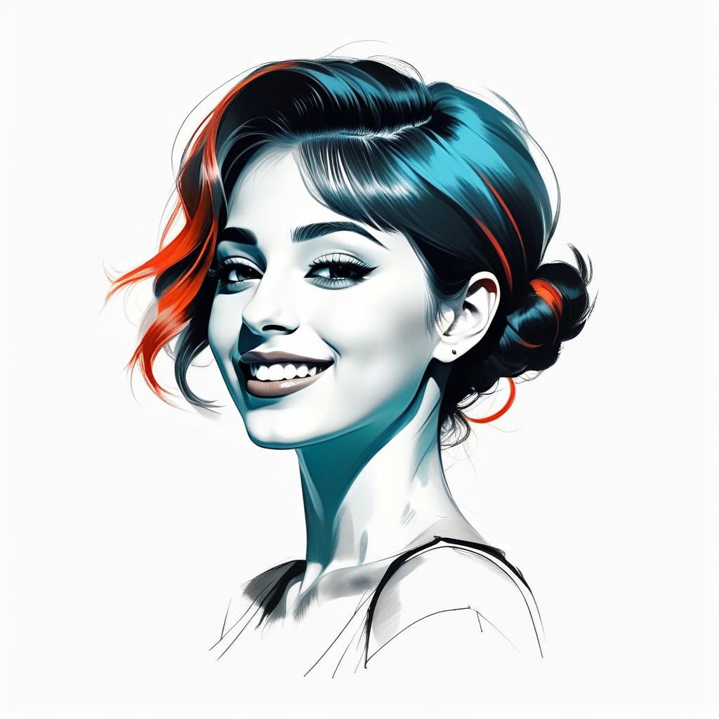 Smiling Young Woman with Red Highlights