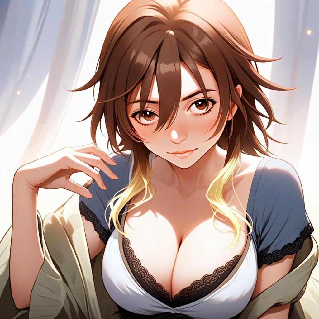 An Anime Styled Portrait of Aketa Mikoto with Blonde Tips and Casual Lace Outfit