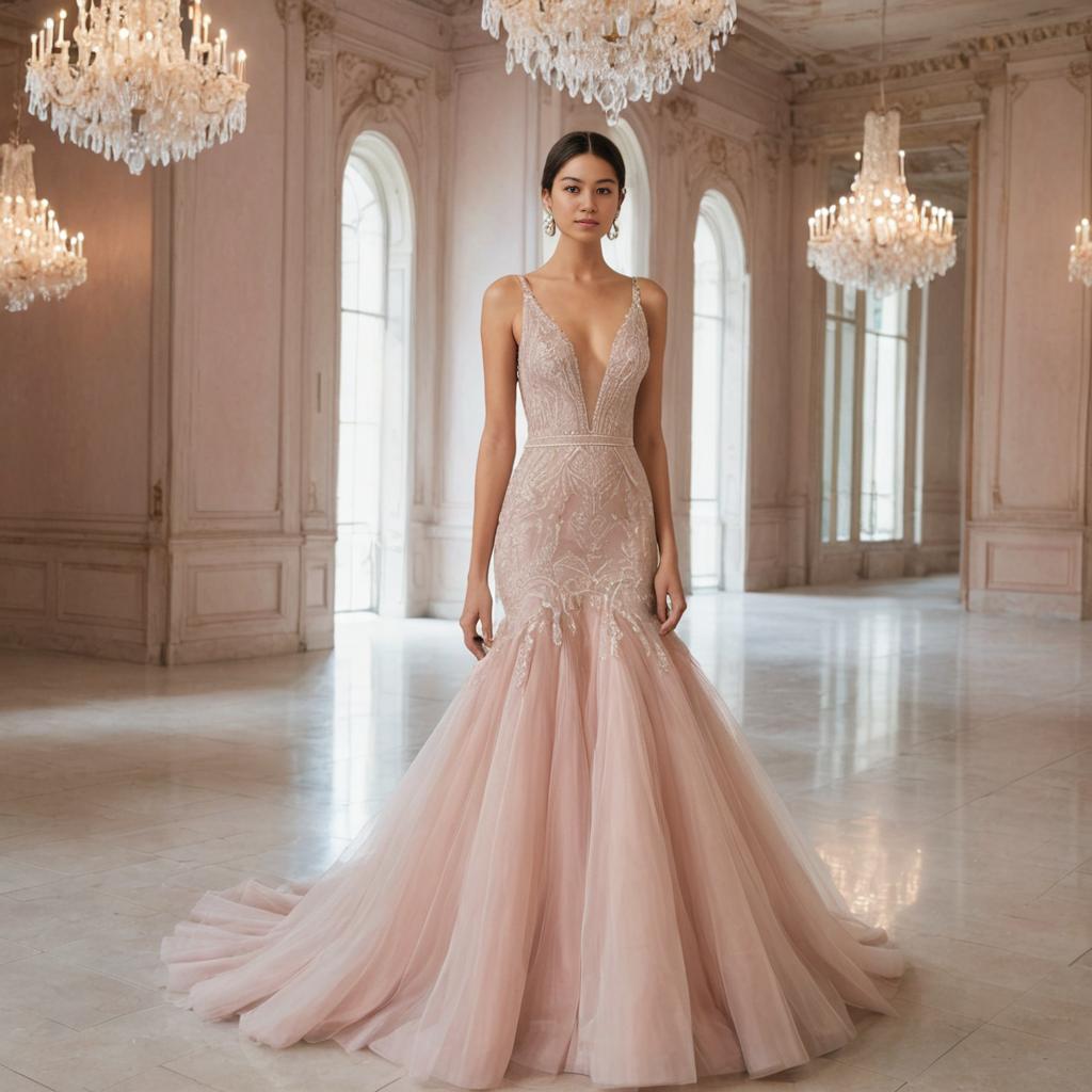 Elegant Woman in Blush Bridal Gown