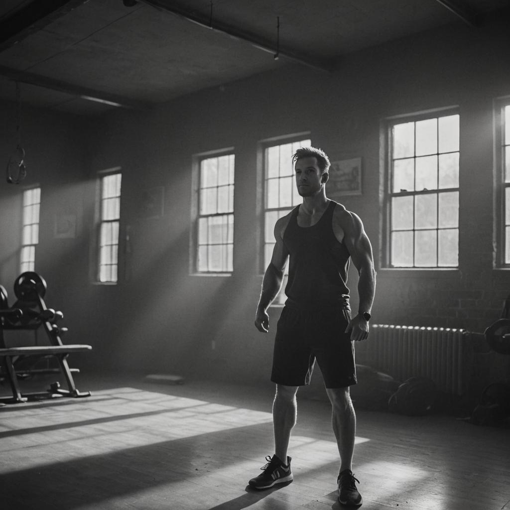 Confident Man in Gym - Black and White Portrait