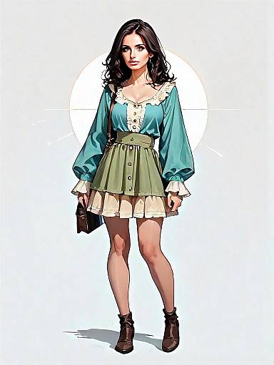 Realistic Comic Style Full Body Woman in Bohemian Outfit