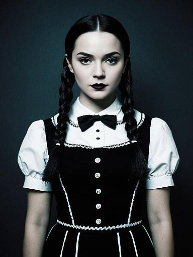 Woman in Wednesday Addams Costume Waist Up Portrait