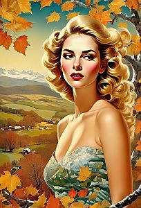 Blonde Woman in Autumn Landscape