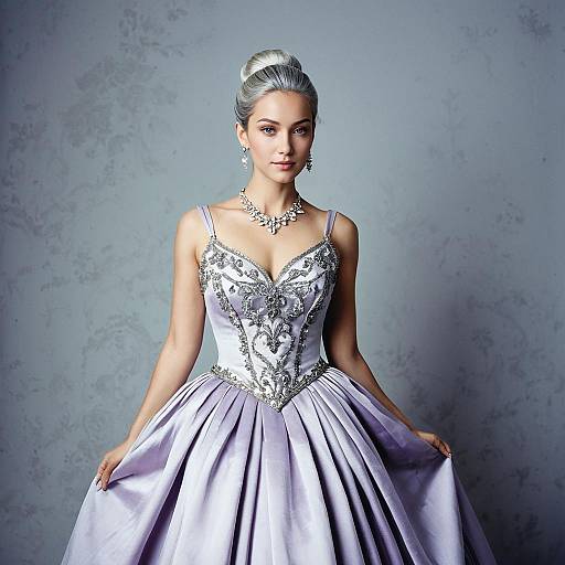 Elegant Woman in Lavander Embroidered Ball Gown with Classic Updo