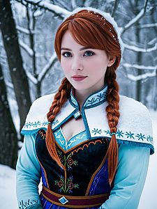Woman with Red Hair in Snowy Forest Costume