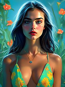 Portrait of a Confident Young Woman in Floral Swimsuit