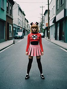 Confident Woman in Urban Cosplay-Inspired Style