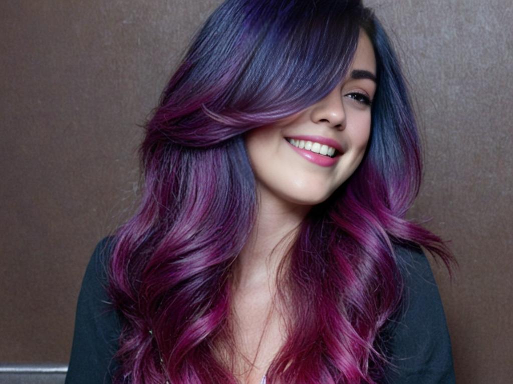 Smiling Woman with Stylish Purple and Magenta Hair