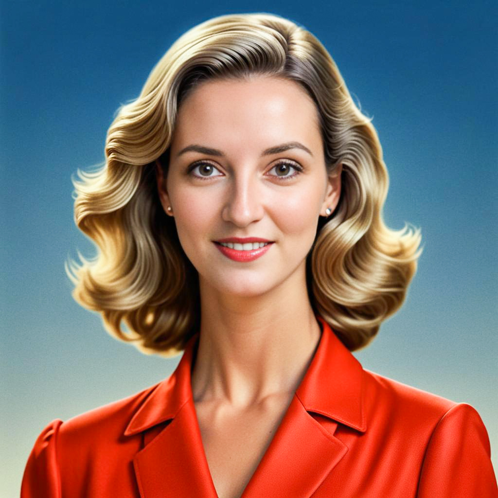 Sophisticated Woman in Red Blazer with Blonde Curls