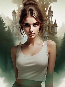 Young Woman with Blue Eyes in Enchanting Landscape