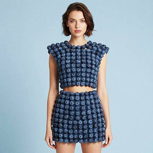 Woman Wearing Innovative Blueberry Outfit in Avant-Garde Fashion Style