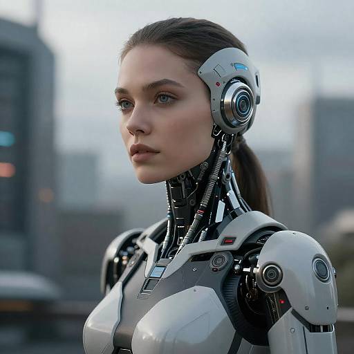 Futuristic Cybernetic Woman Robot with Advanced Mechanical Enhancements