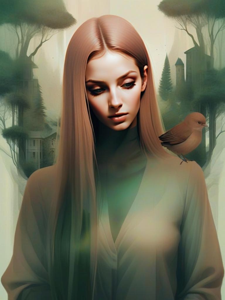 Serene Woman Portrait with Bird in Nature