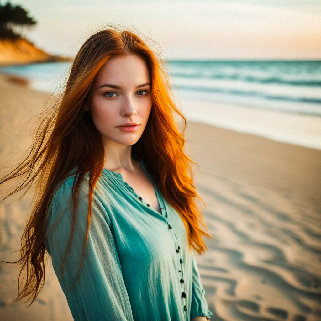 Young Woman on Beach at Golden Hour