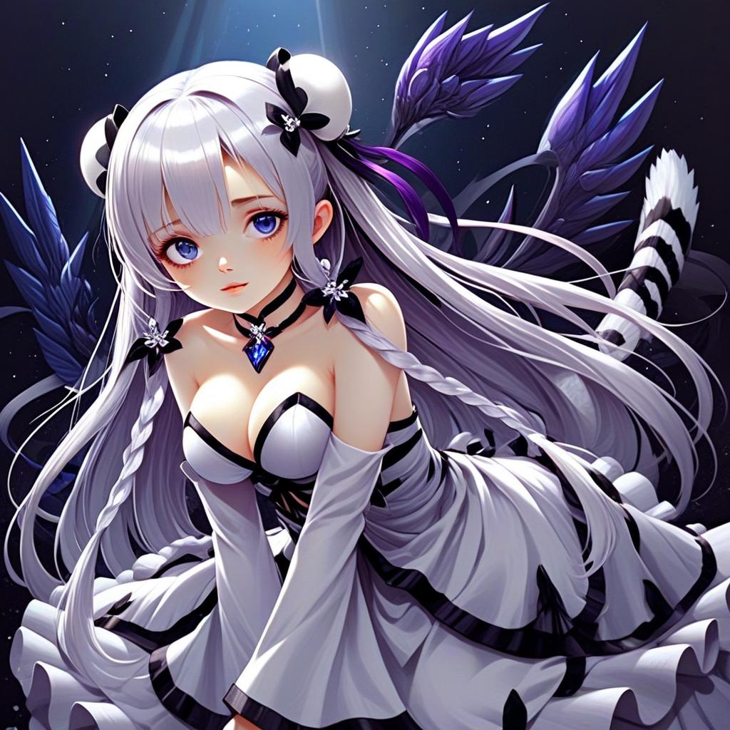 Elegant Anime Woman with Silver Hair and Dark Fantasy Wings