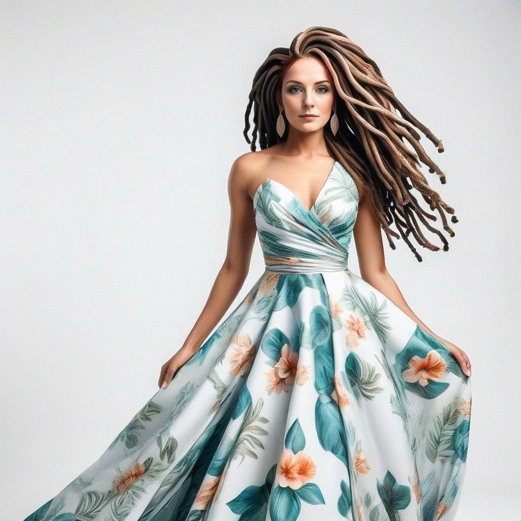 Elegant Woman in Floral Gown Elegant Woman in Floral Gown
