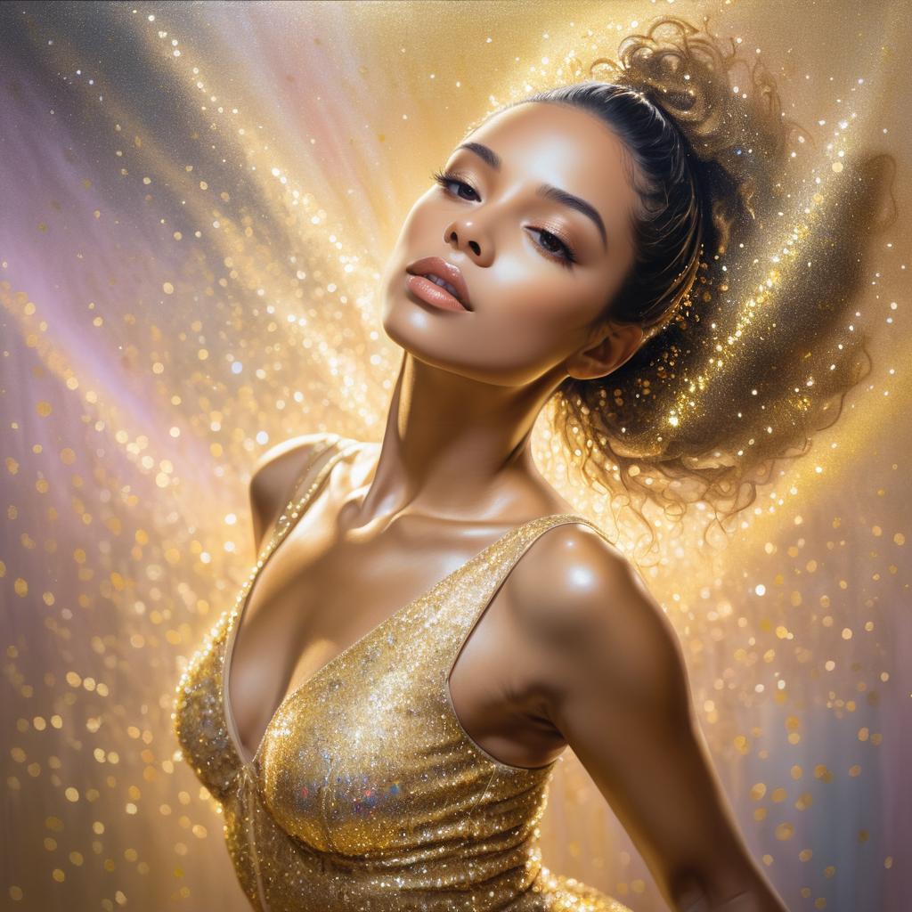 Elegant Woman in Shimmering Gold Outfit