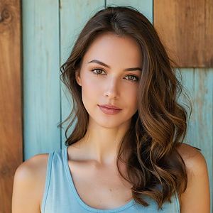 Young Woman Portrait with Wavy Brown Hair