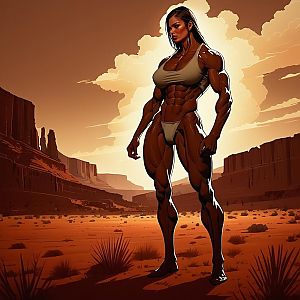 Muscular Woman in Desert Landscape