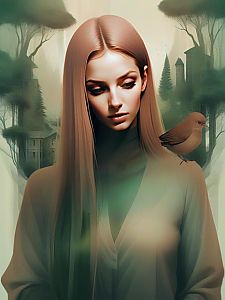 Serene Woman Portrait with Bird in Nature