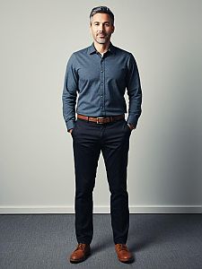 Man in Casual Office Outfit with Smart Shirt and Slacks Full Body Photo
