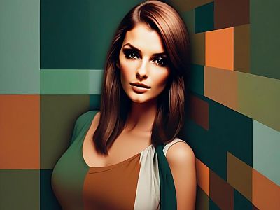 Radiant Woman Portrait with Geometric Background