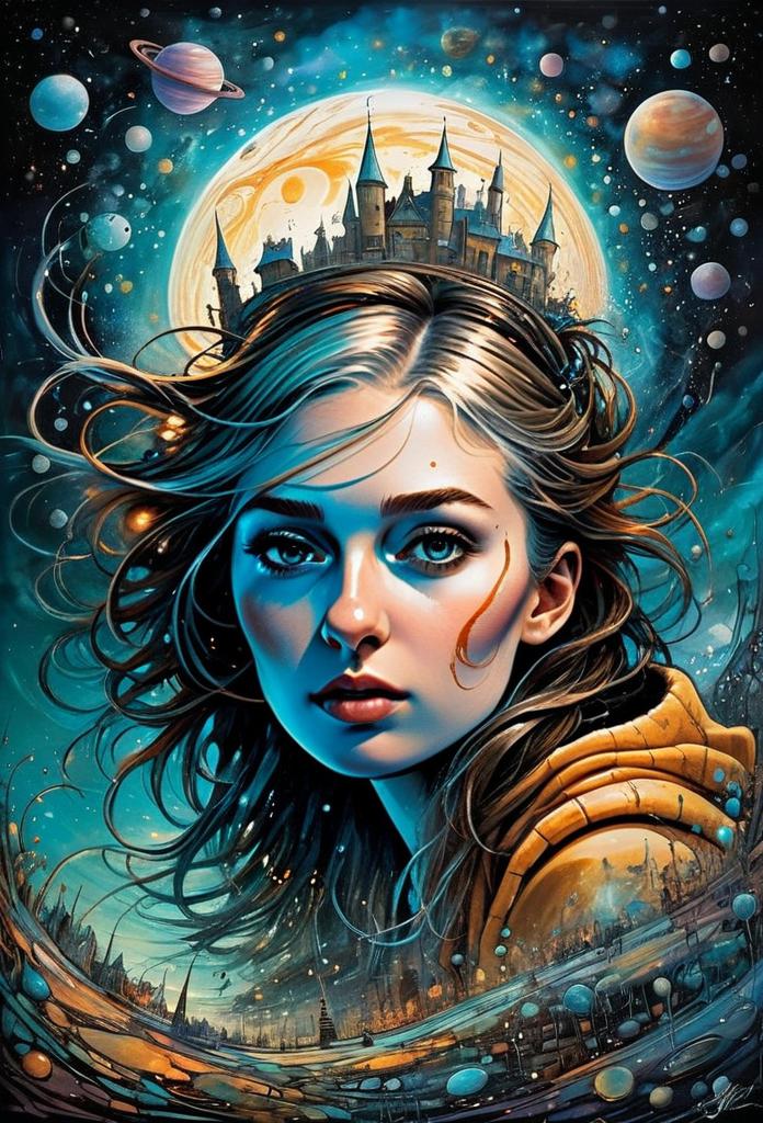 Portrait of a Young Woman in a Cosmic Fantasy
