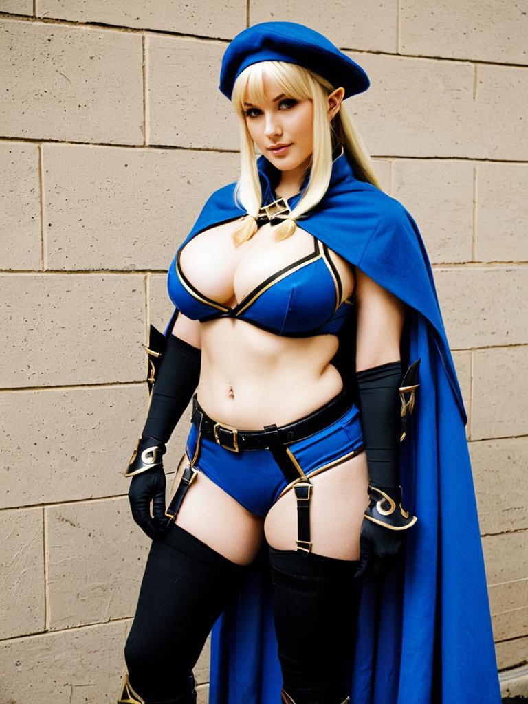 Fantasy Blue Queens Blade Cosplay Woman with Cape and Beret