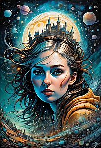 Portrait of a Young Woman in a Cosmic Fantasy