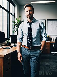 Man in Casual Office Outfit in Modern Workspace
