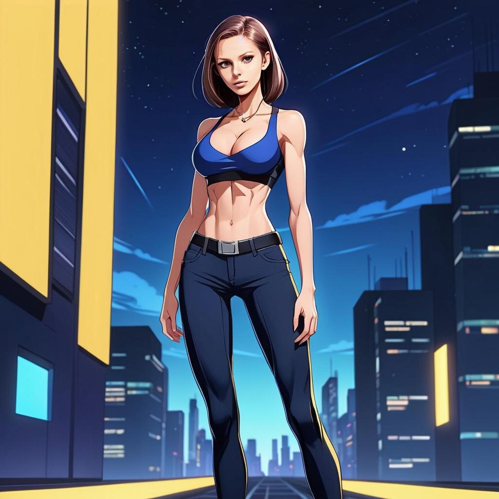 Confident Woman in Futuristic City at Night