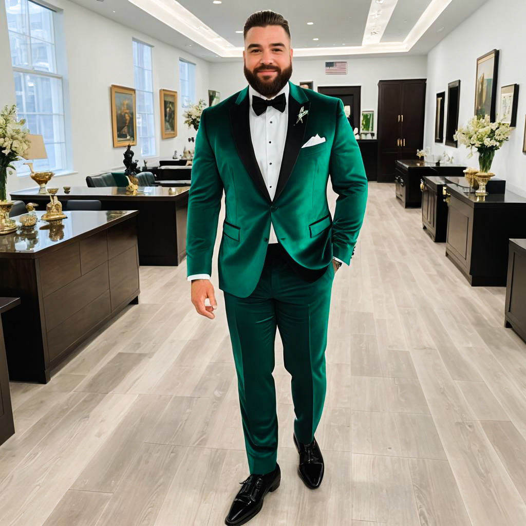 Man in Emerald Green Tuxedo - Elegant Modern Interior