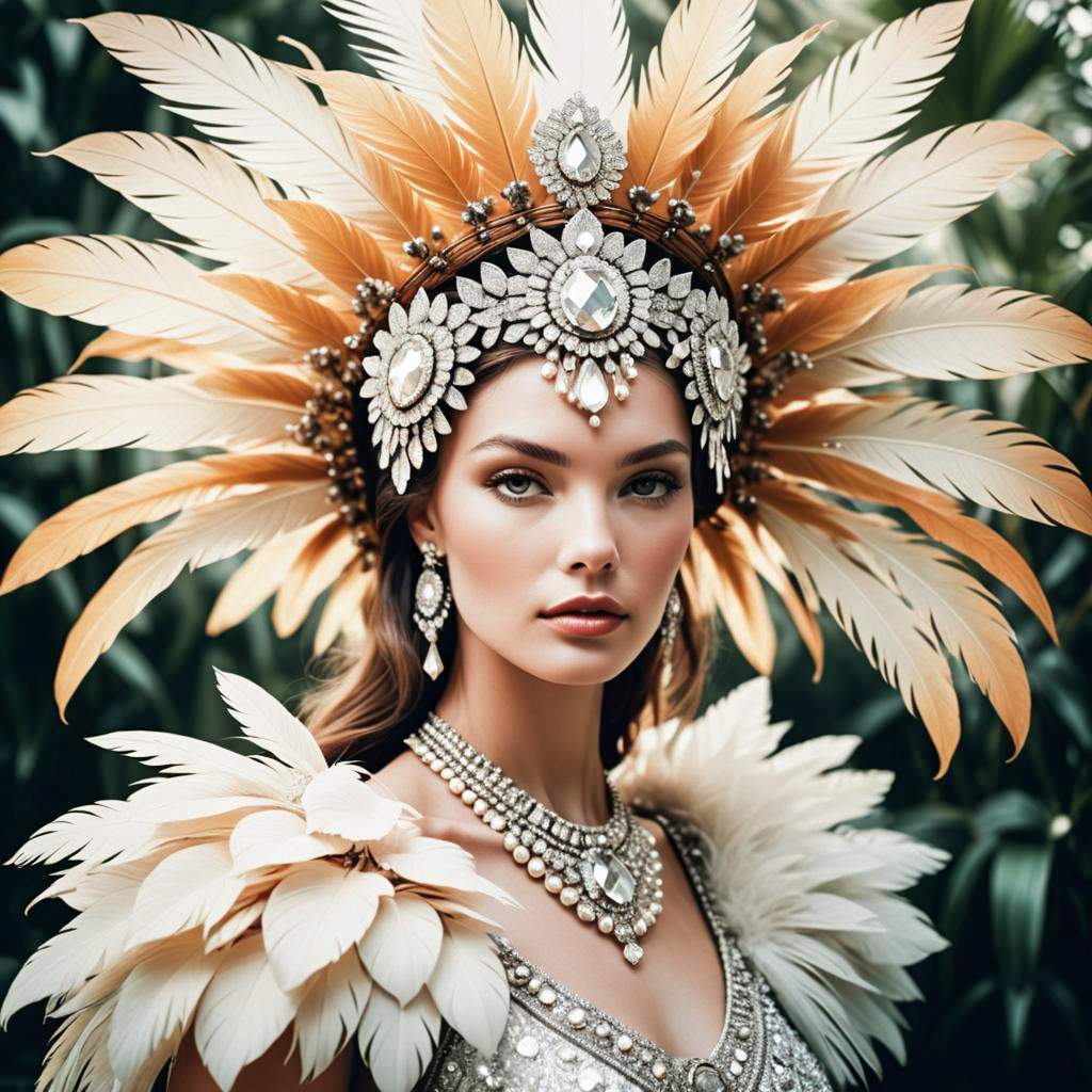 Woman in Feathered Headdress and Jewelry