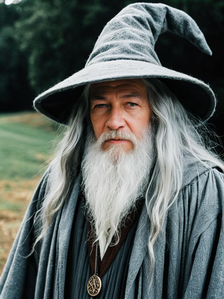 Photorealistic Portrait of Man in Gandalf Cosplay Costume