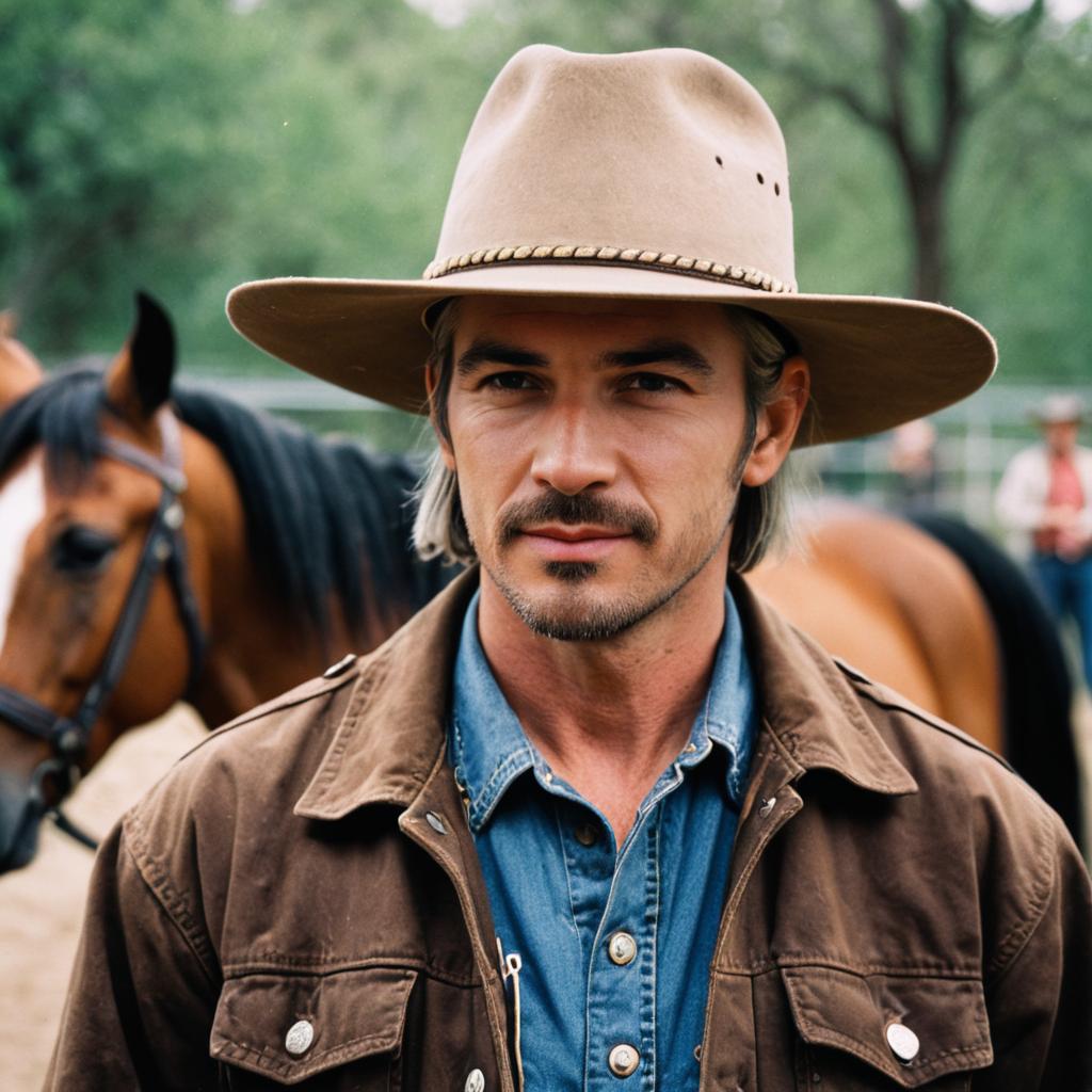 Cowboy with Horse Outdoors Cowboy with Horse Outdoors