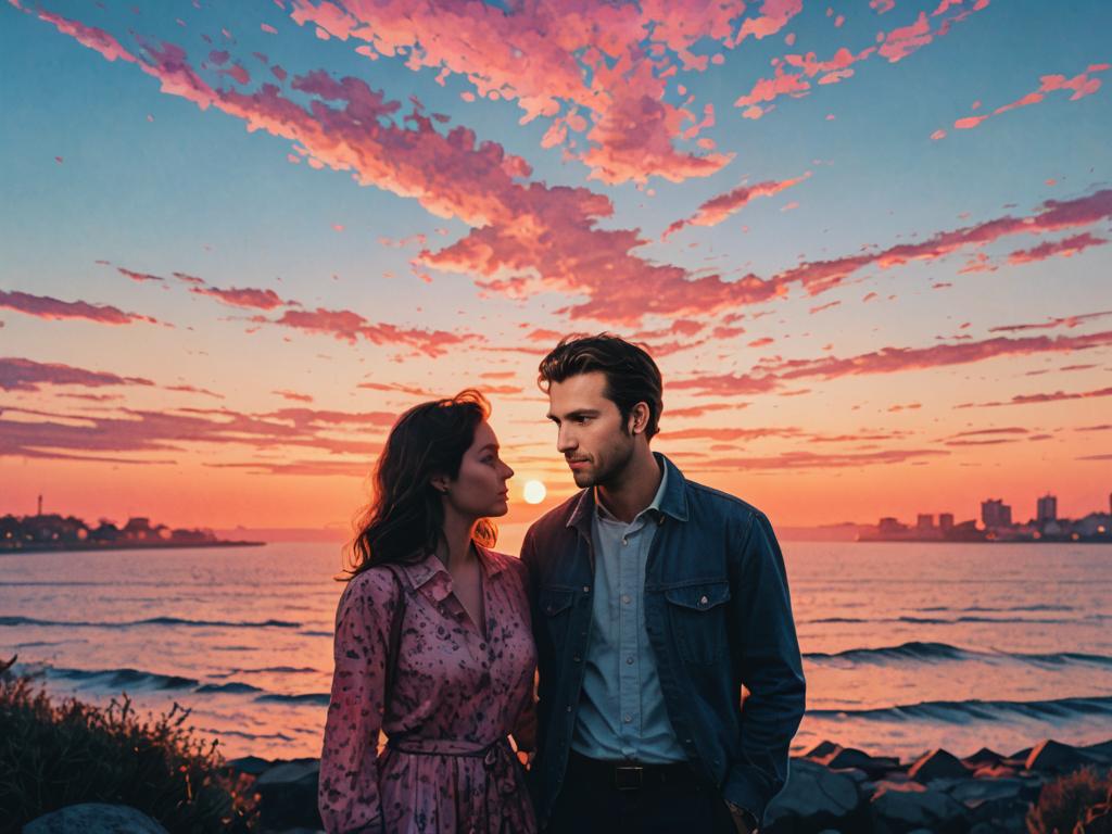 Romantic couple at sunset