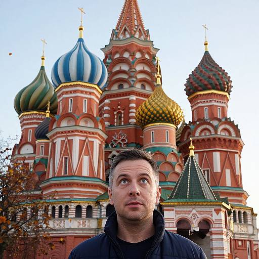 Man Posing in Front of Saint Basil's Cathedral Moscow