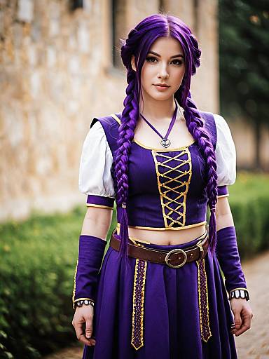 Medieval Fantasy Woman in Purple Braided Hair Costume