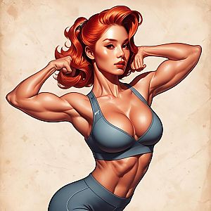 Muscular Woman with Red Hair in Sportswear