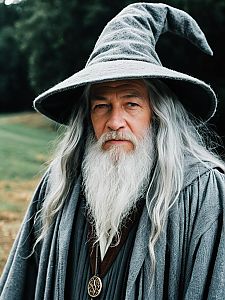 Photorealistic Portrait of Man in Gandalf Cosplay Costume