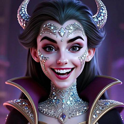 Fantasy Woman in Glittering Gemstone Costume with Horns Illustration