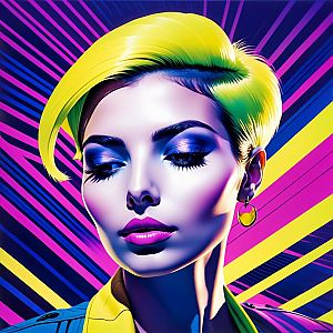 Vibrant Pop Art Portrait of Stylish Woman