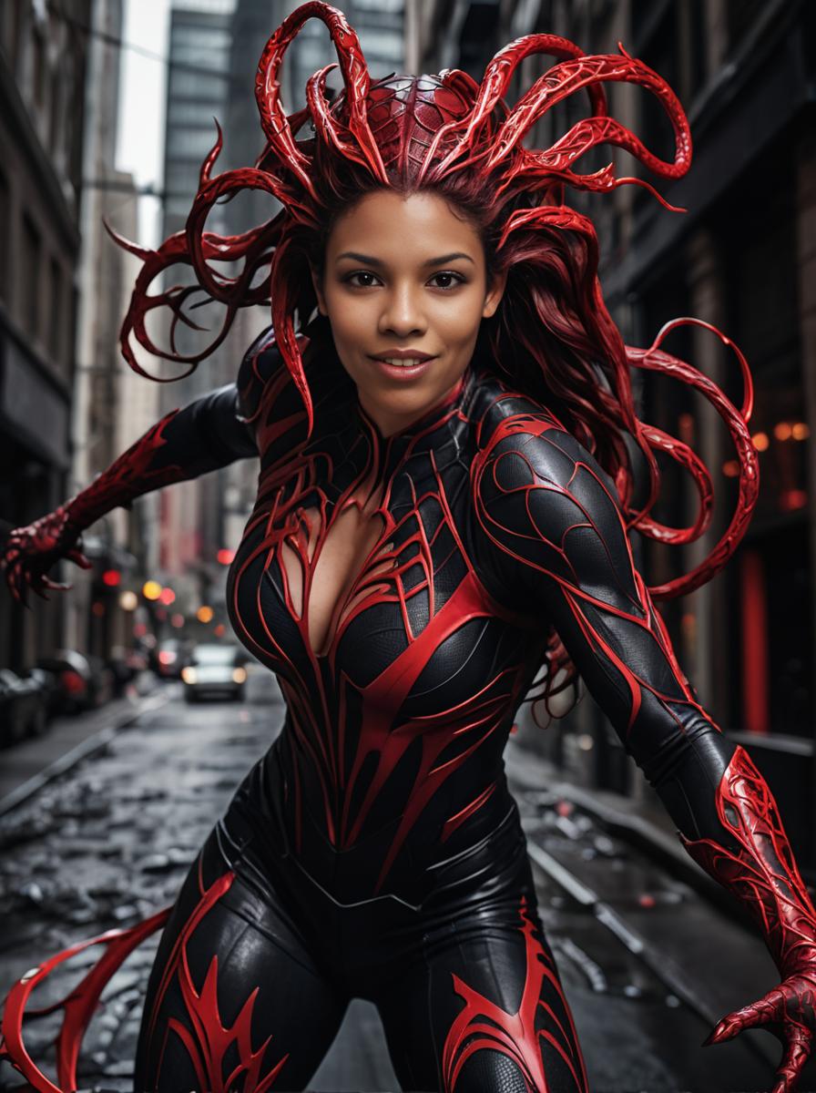 Powerful Woman in Red and Black Costume