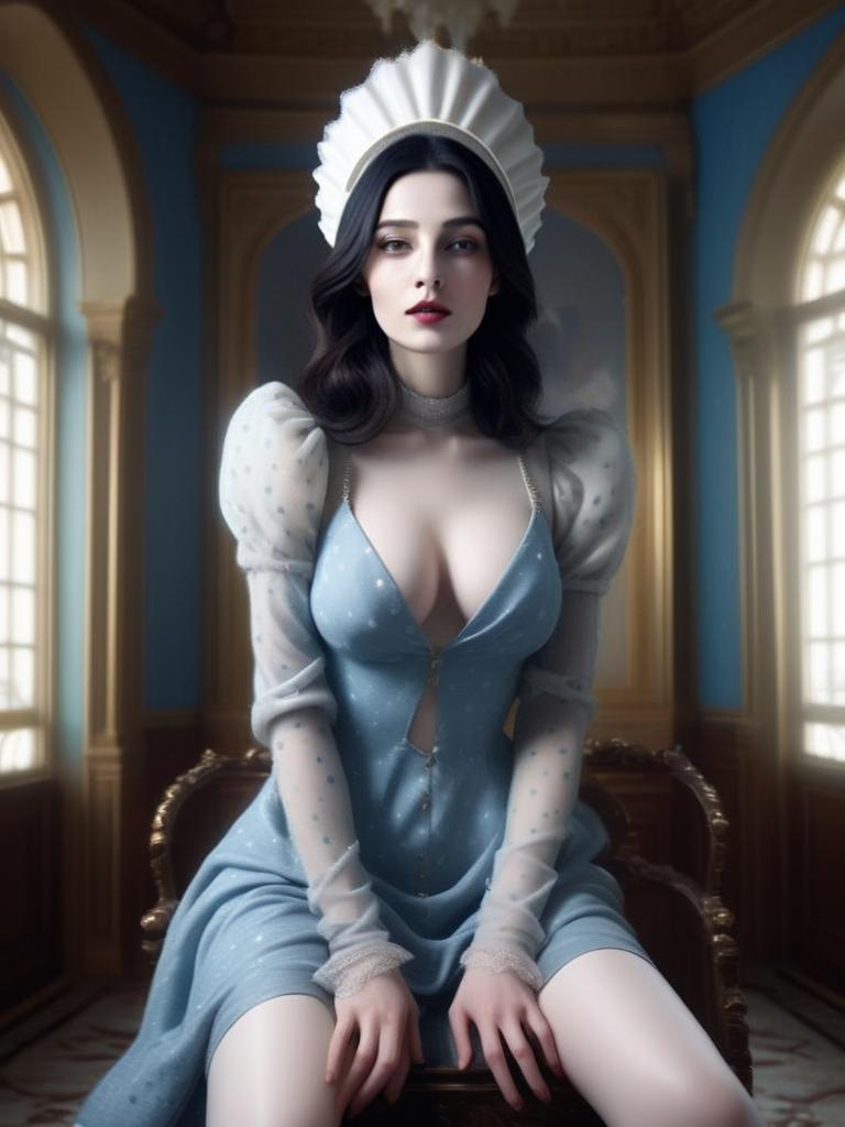 Poised Woman in Vintage Light Blue Dress