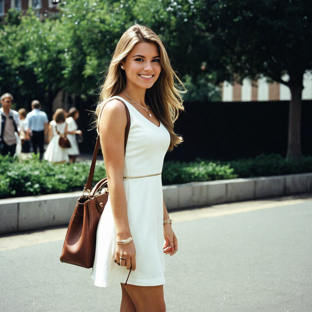 Young Woman in White Dress Outdoors Young Woman in White Dress Outdoors