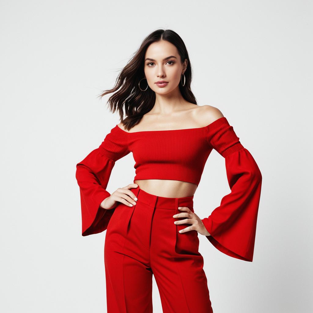 Confident Woman in Red Crop Top and Pants