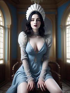 Poised Woman in Vintage Light Blue Dress