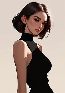 Young Woman in Black Turtleneck Dress