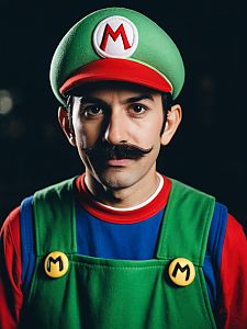 Photorealistic Mario Luigi Halloween Costume Close-Up Portrait